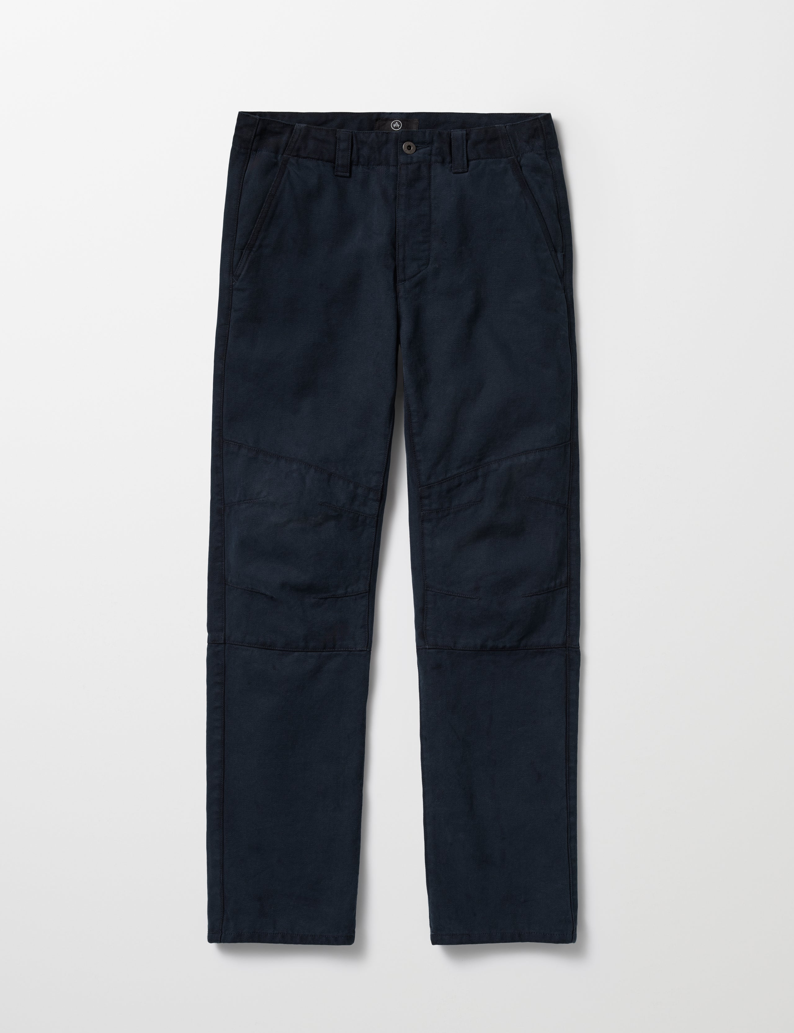 Flat lay of Gabriel Articulated Chino Stretch pant in Total Eclipse dark blue from AETHER Apparel.